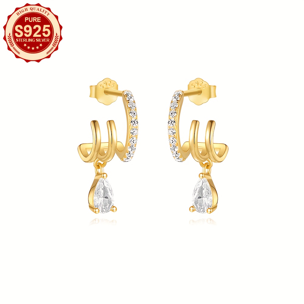 Women's 925 Silver Three-Claw Drop Earrings, Elegant Gift
